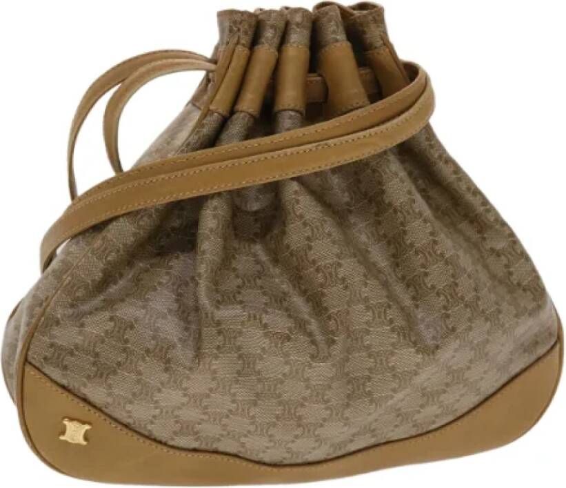Celine Vintage Tweedehands Bruin Canvas Celine Schoudertas Brown Dames