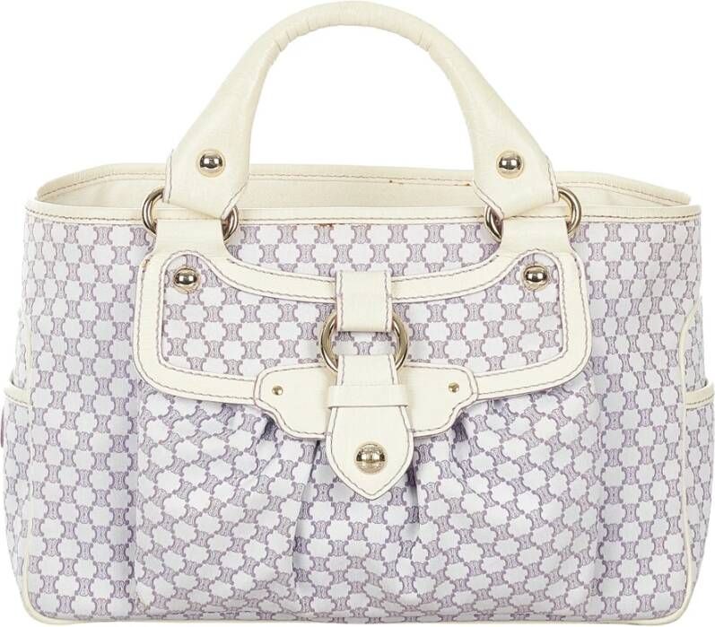 Celine Vintage Voldoende Macadam Boogie Canvas Handtas Wit Dames
