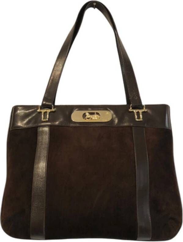 Celine Vintage Voorafgaand lederen schoudertas Bruin Dames