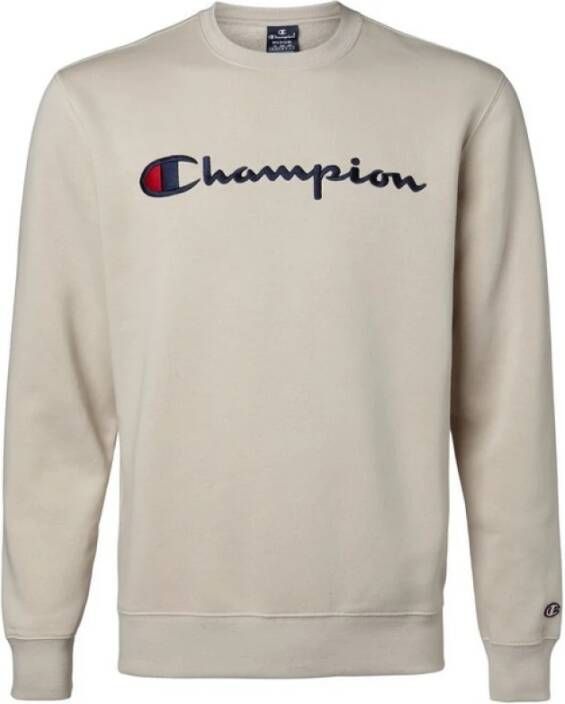 Champion Beige Geborduurde Script Logo Crewneck Sweater Beige Heren
