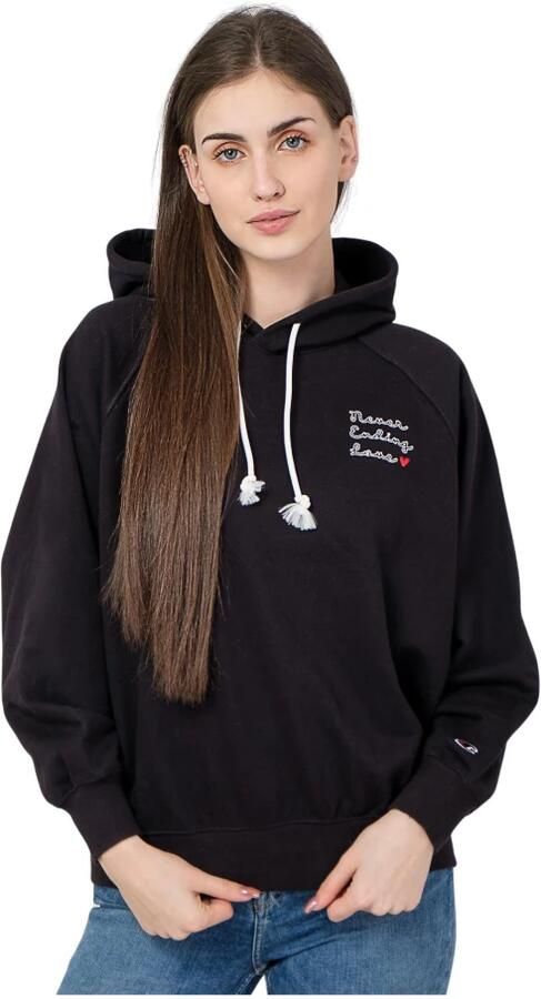 Champion Zwarte hoodie met 'never ending love' borduurwerk Black Dames