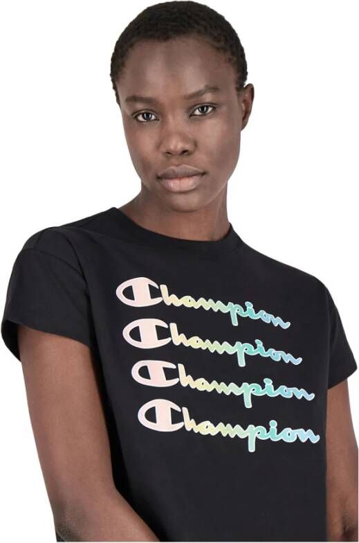 Champion Zwarte Triple Logo Crop Top Tee Black Dames