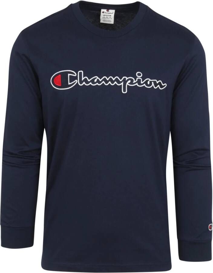 Champion Longsleeve T-Shirt Script Logo Navy Blauw Heren
