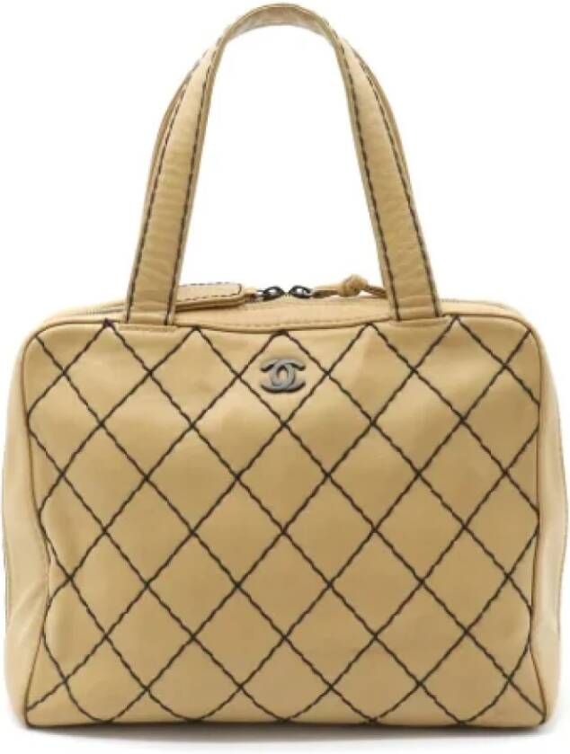 Chanel Vintage Beige Leren Chanel Schoudertas Beige Dames