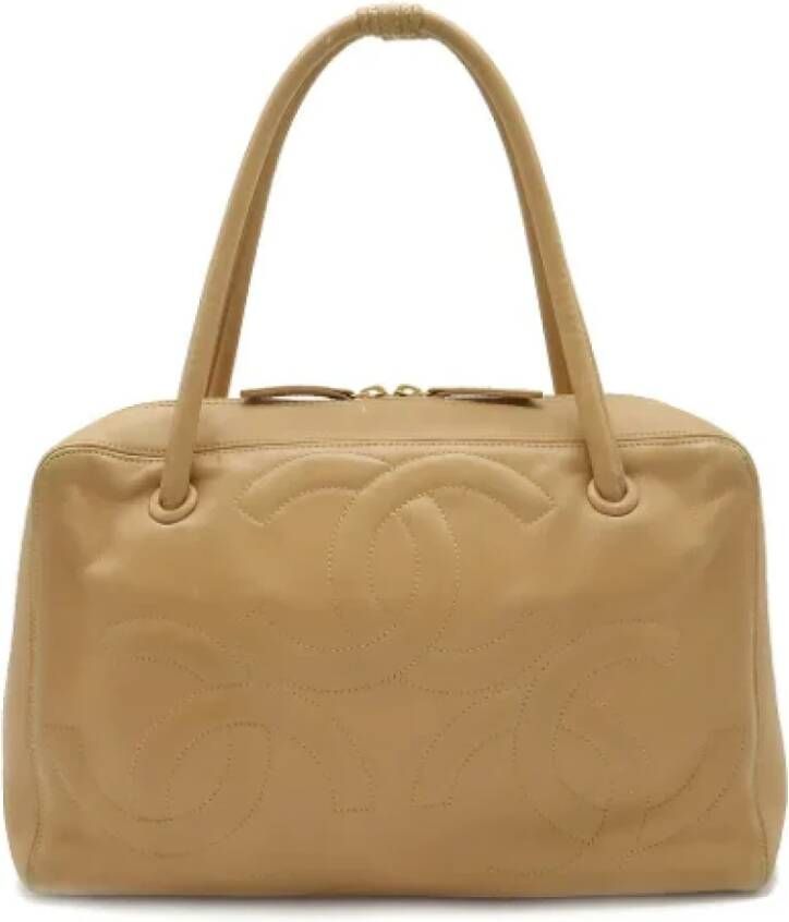 Chanel Vintage Beige Leren Chanel Tas Beige Dames