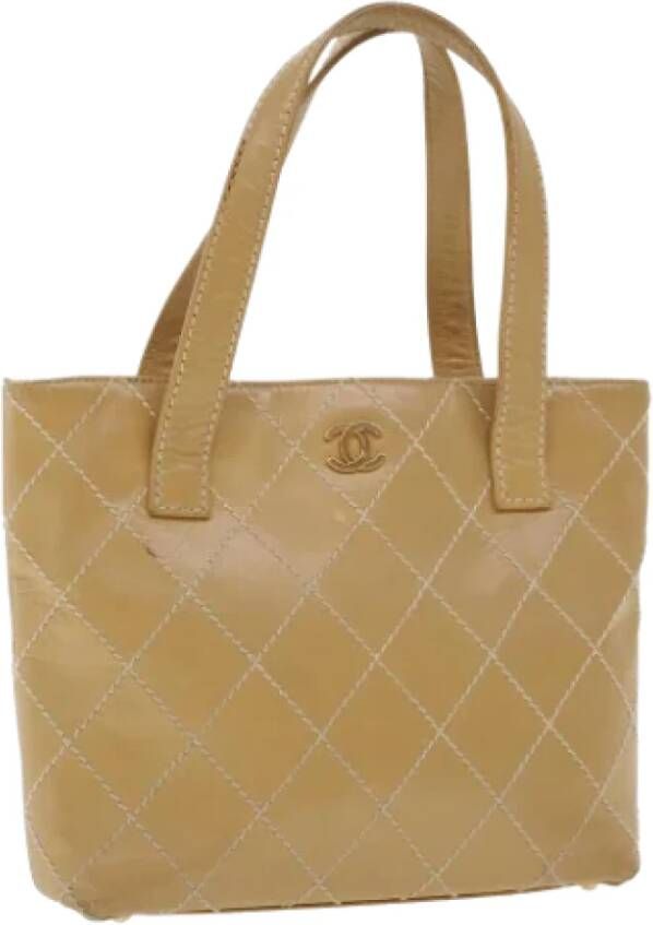 Chanel Vintage Beige Leren Chanel Tote Tas Beige Dames