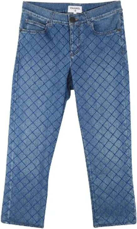 Chanel Vintage Blauwe Gewatteerde Katoenen Chanel Jeans Blauw Dames