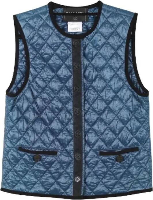 Chanel Vintage Blauwe Gewatteerde Polyester Mouwloze Vest Blauw Dames