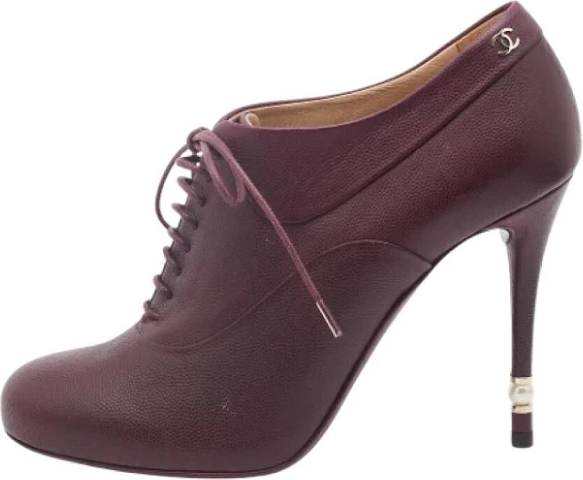 Chanel Vintage Bordeauxrode Leren Enkellaarsjes Uitstekende Staat