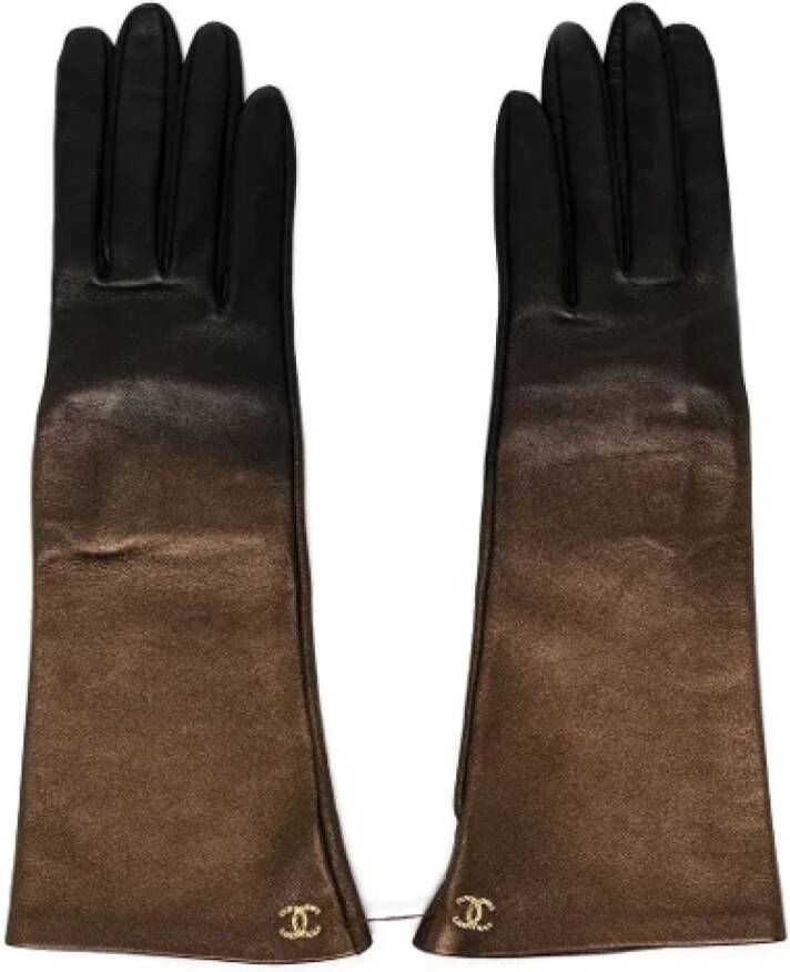 Chanel Vintage Bronzen Ombre Leren Handschoenen Bruin Dames
