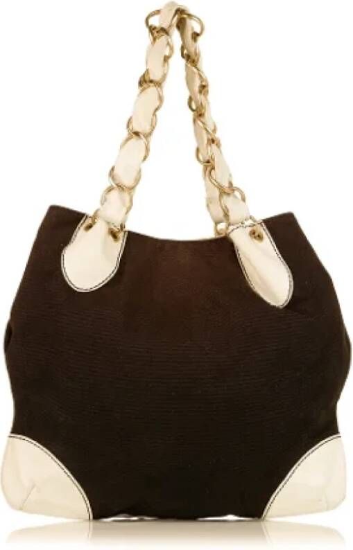 Chanel Vintage Bruine CC Canvas Leren Schoudertas Bruin Dames