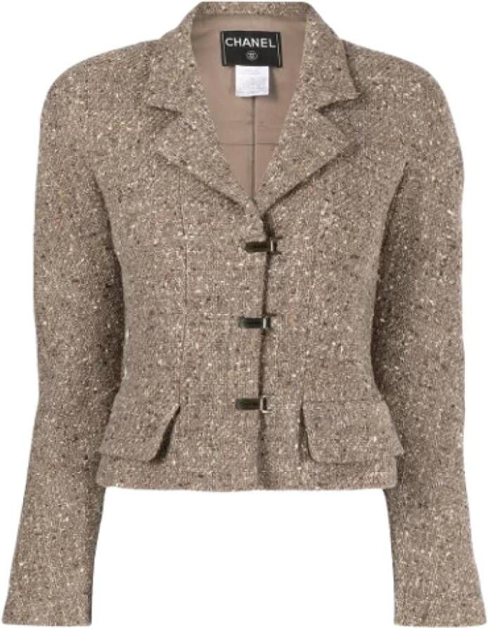 Chanel Vintage Bruine Tweed Chanel Jas Bruin Dames