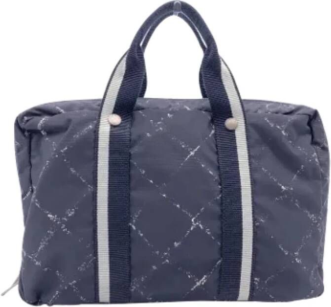 Chanel Vintage Canvas Handtas Blauw Dames
