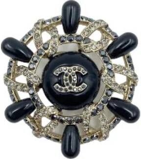 Chanel Vintage Chanel Broche met Swarovski Stenen Zwart Dames