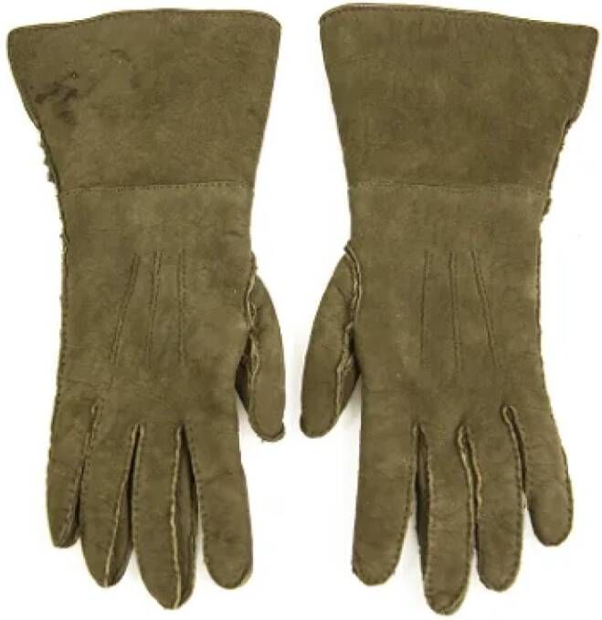Chanel Vintage Chanel Khaki Groene Su?de Handschoenen Groen Dames