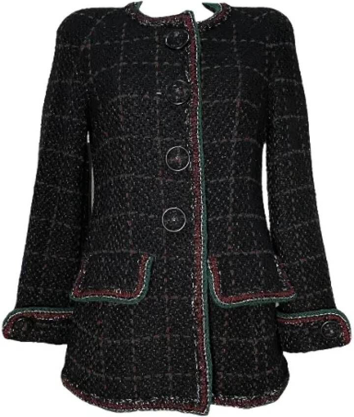 Chanel Vintage Chanel Zwart Wol Tweed Jas Zwart Dames