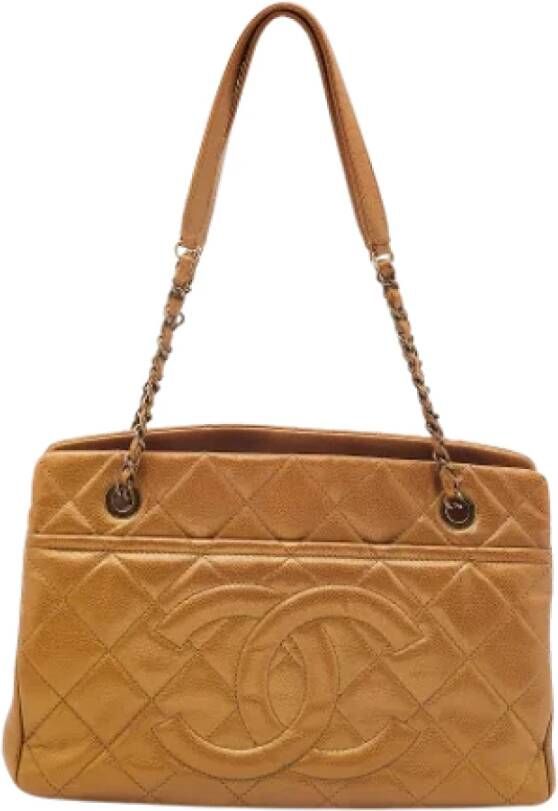 Chanel Vintage Essentiële Leren Tote Bruin Dames