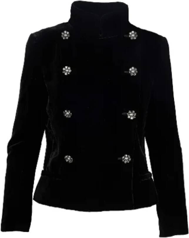 Chanel Vintage Fluweel Jas Tweedehands Stoffen Buitenbekleding Zwart Dames