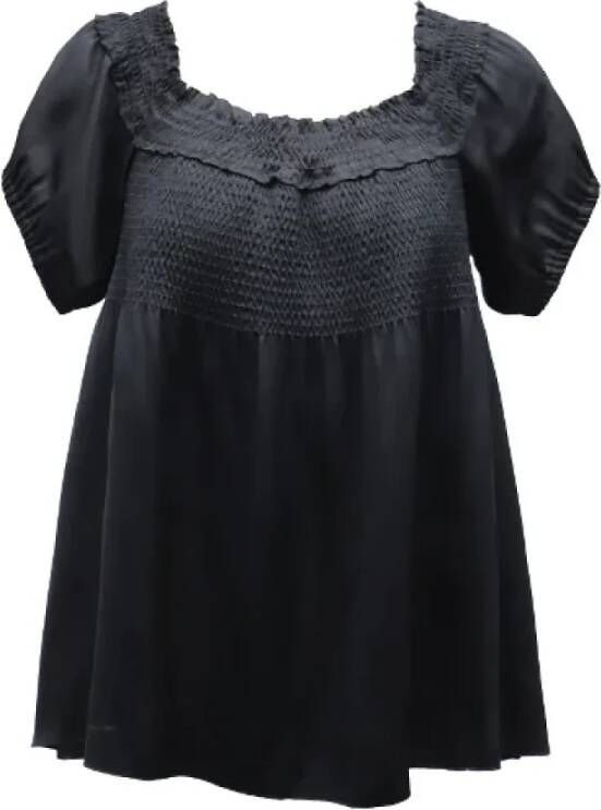 Chanel Vintage Gesmokte Zijden Top met Empire Taille Zwart Dames