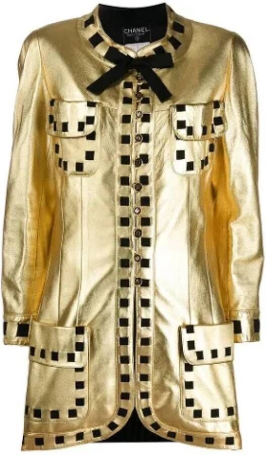 Chanel Vintage Gouden Leren Jas Geel Dames