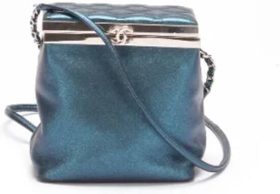 Chanel Vintage Groene Leren Ketting Vanity Tas Groen Dames