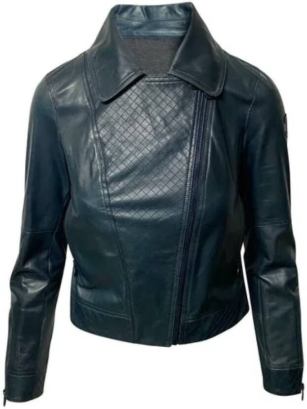 Chanel Vintage Groene Leren Motorjas Uitstekende Staat Groen Dames