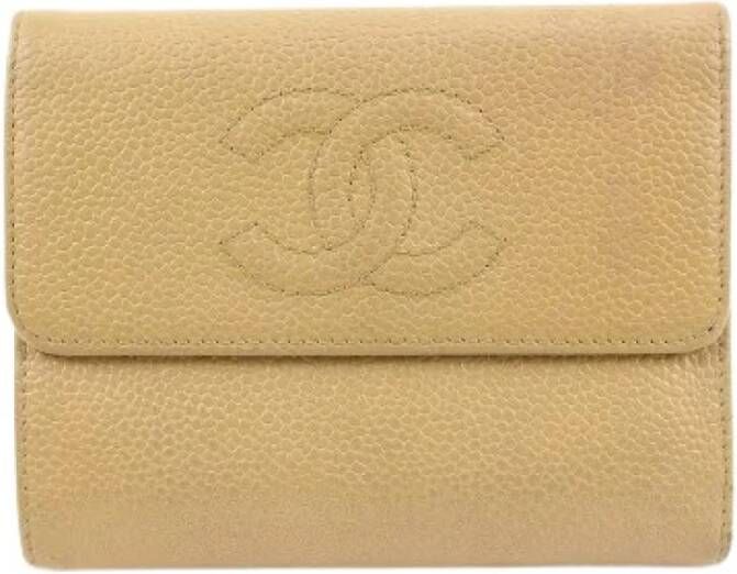 Chanel Vintage Italiaanse Leren Portemonnees Tweedehands Goede Staat Beige Dames