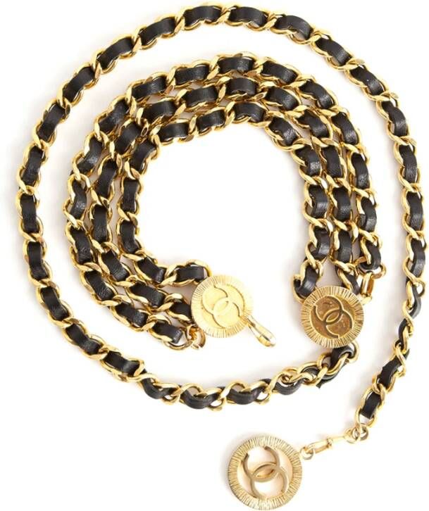 Chanel Vintage Ketting en Leren Riem Geel Dames