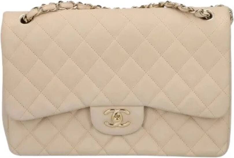 Chanel Vintage Leren Schoudertas Beige Dames