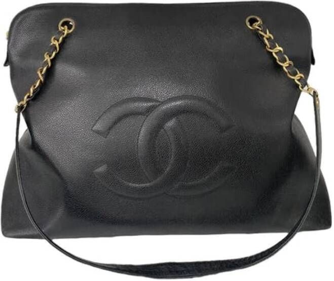 Chanel Vintage Leren Schoudertas Zwart Dames