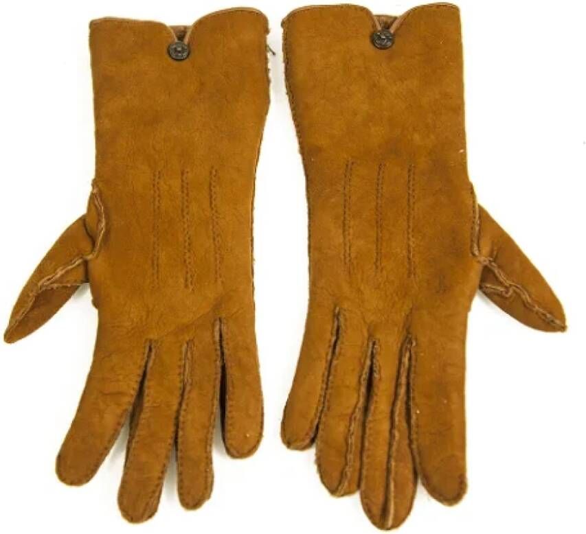 Chanel Vintage Luxe Tan Bruin Su?de Handschoenen Bruin Dames