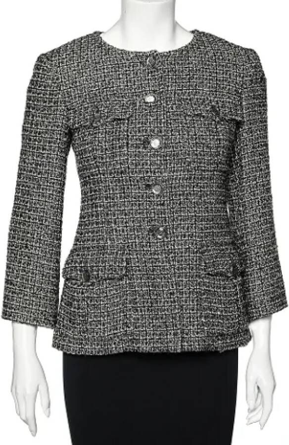 Chanel Vintage Luxe Tweedehands Chanel Tweed Jas Zwart Dames