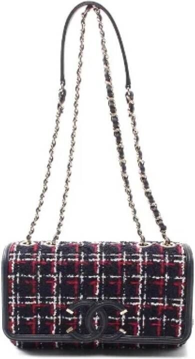 Chanel Vintage Navy Leren Coco Punching Chain Bucket Tas Blauw