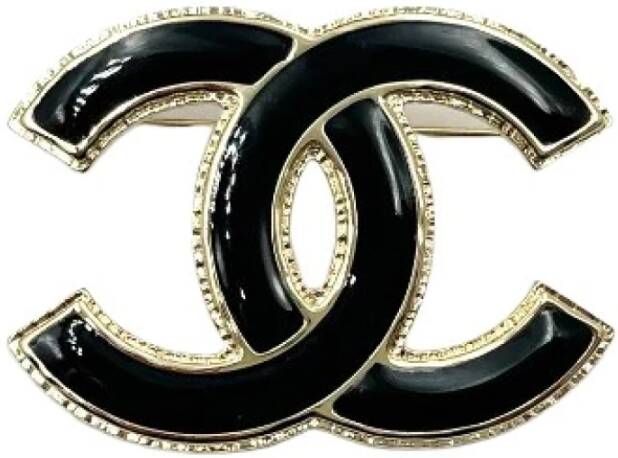 Chanel Vintage Metalen Chanel Sieraden Gouden CC Frame Broche Yellow Dames