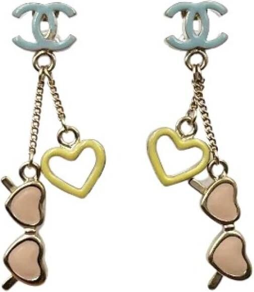 Chanel Vintage Metalen Chanel Sieraden met CC Hart Oorbellen Blauw Dames