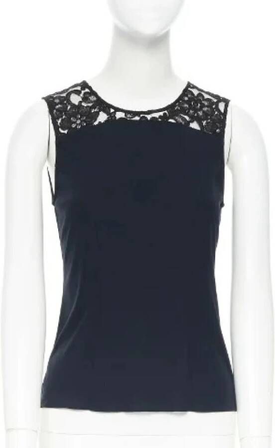 Chanel Vintage Navy Blauwe Kant Illusie Mouwloze Top Blauw Dames
