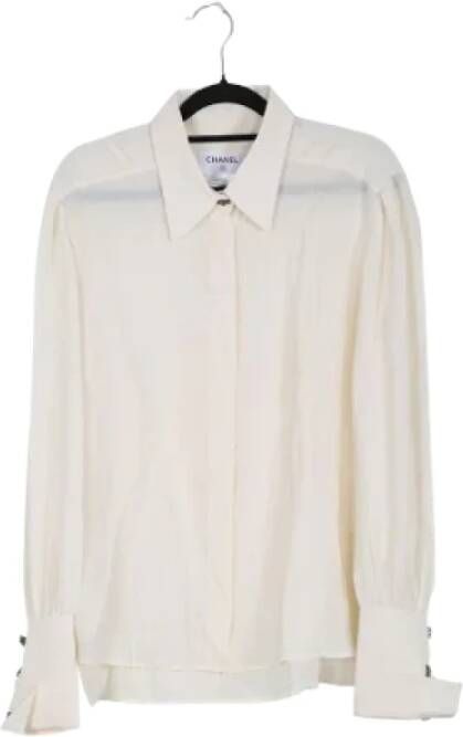 Chanel Vintage Off-White Zijden Overhemd met Kraag en Manchetten White Dames