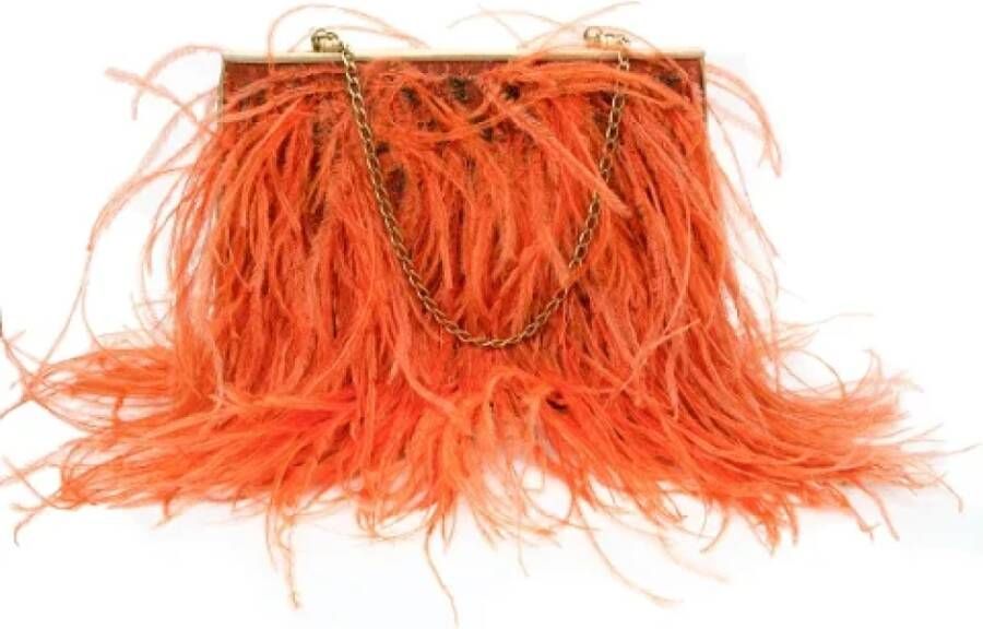 Chanel Vintage Oranje Leren Clutch met Veerdetails Oranje Dames