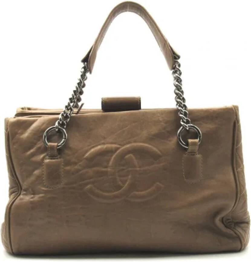 Chanel Vintage Pre-owned Leather chanel-bags Bruin Dames