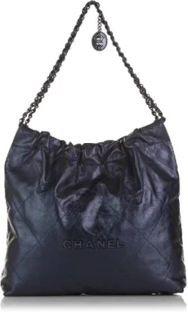 Chanel Vintage Pre-owned Leather shoppers Blauw Dames