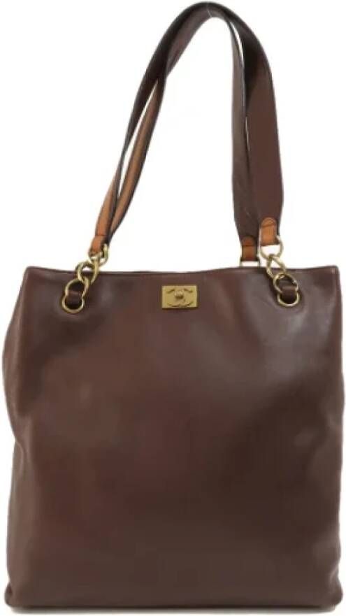 Chanel Vintage Pre-owned Leather totes Bruin Dames