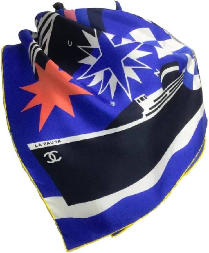 Chanel Vintage Pre-owned Silk scarves Blauw Dames