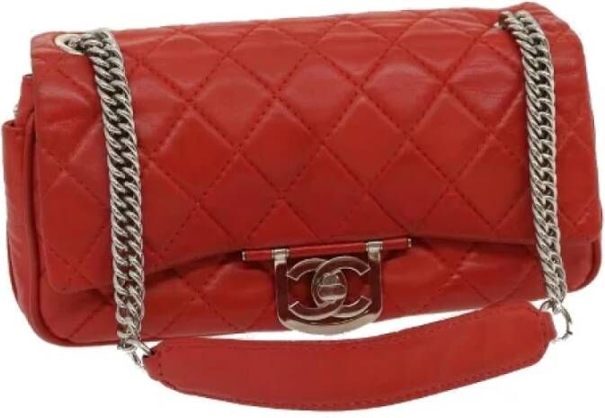 Chanel Vintage Tweedehands Rode Canvas Chanel Flap Tas Rood Dames Kledingwinkel