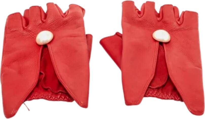 Chanel Vintage Rode Leren Chanel Handschoenen Rood Dames