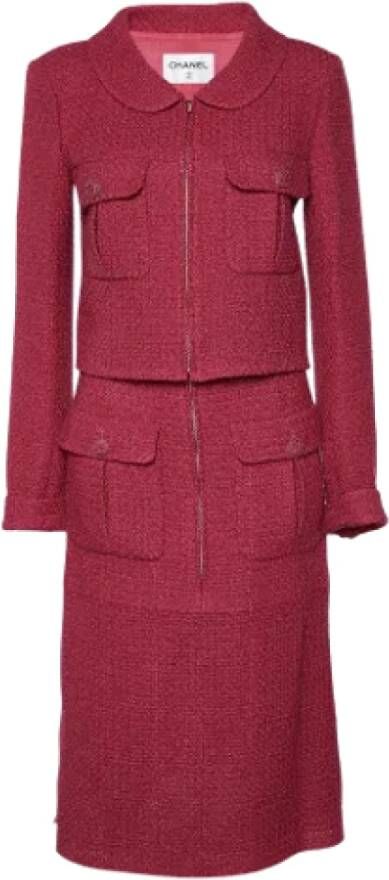 Chanel Vintage Rosa Lurex Tweed Blazer Set Roze Dames