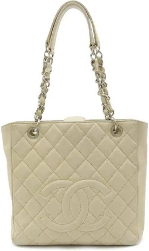 Chanel Vintage Tweedehands Beige Leren Chanel PST Schoudertas Beige Dames
