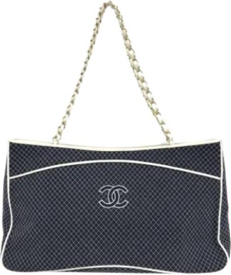 Chanel Vintage Tweedehands Blauwe Canvas Tote Tas Blauw Dames