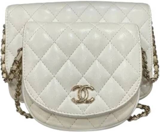 Chanel Vintage Tweedehands Gewatteerde Leren Schoudertas Beige Dames