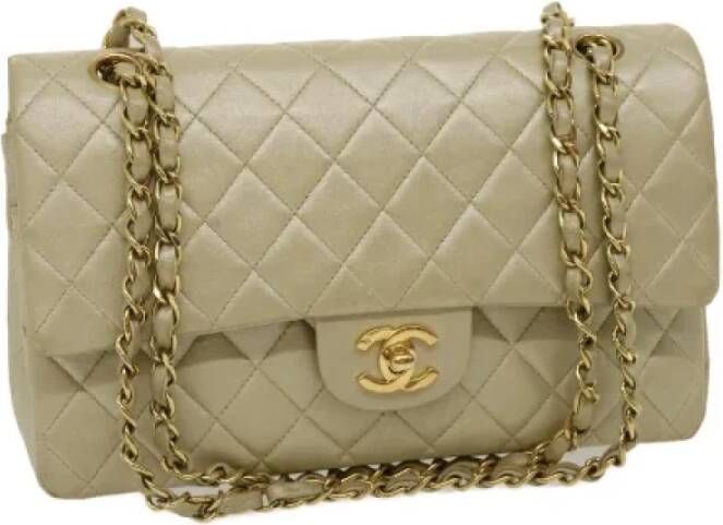 Chanel Vintage Tweedehands Gouden Canvas Schoudertas Beige Dames
