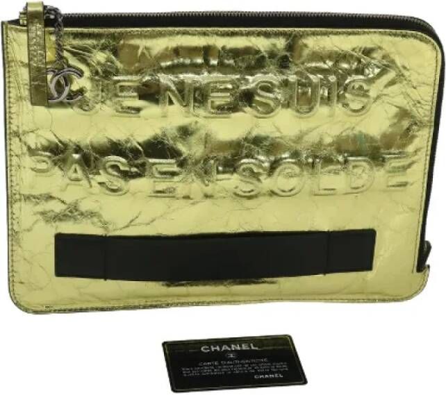 Chanel Vintage Tweedehands Gouden Canvas Tas Geel Dames